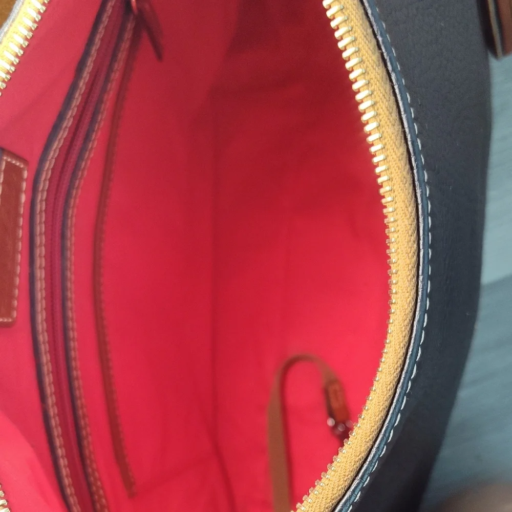 Dooney & Bourke Black and Brown Leather Hobo Bag with Tassels